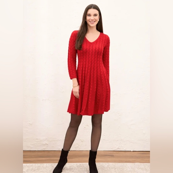 Nine West, Red, Cable-Knit, Fit & Flare, Sweater Dress, Size Large, NWOT - Picture 12 of 15